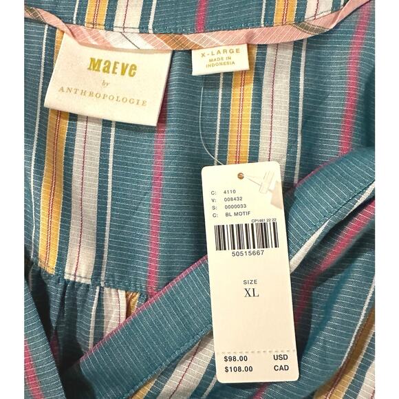 Anthropologie Maeve Byron Striped Blouse - Size XL - Balloon Sleeves -NWT - Picture 7 of 11